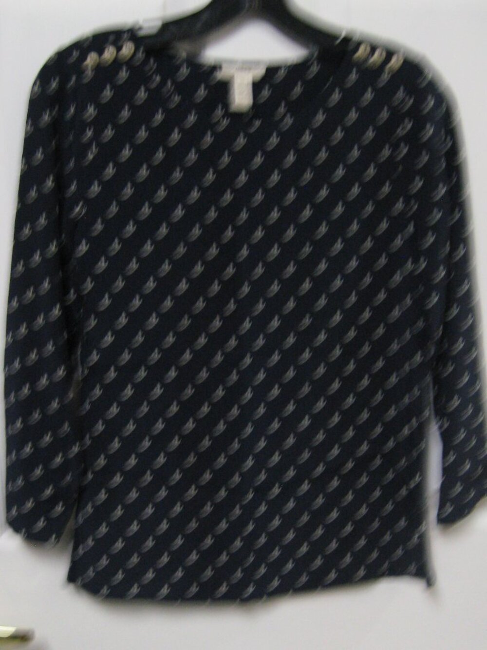 j. Crew Navy Anchor Silk 3/4 Sleeve Top Size 00